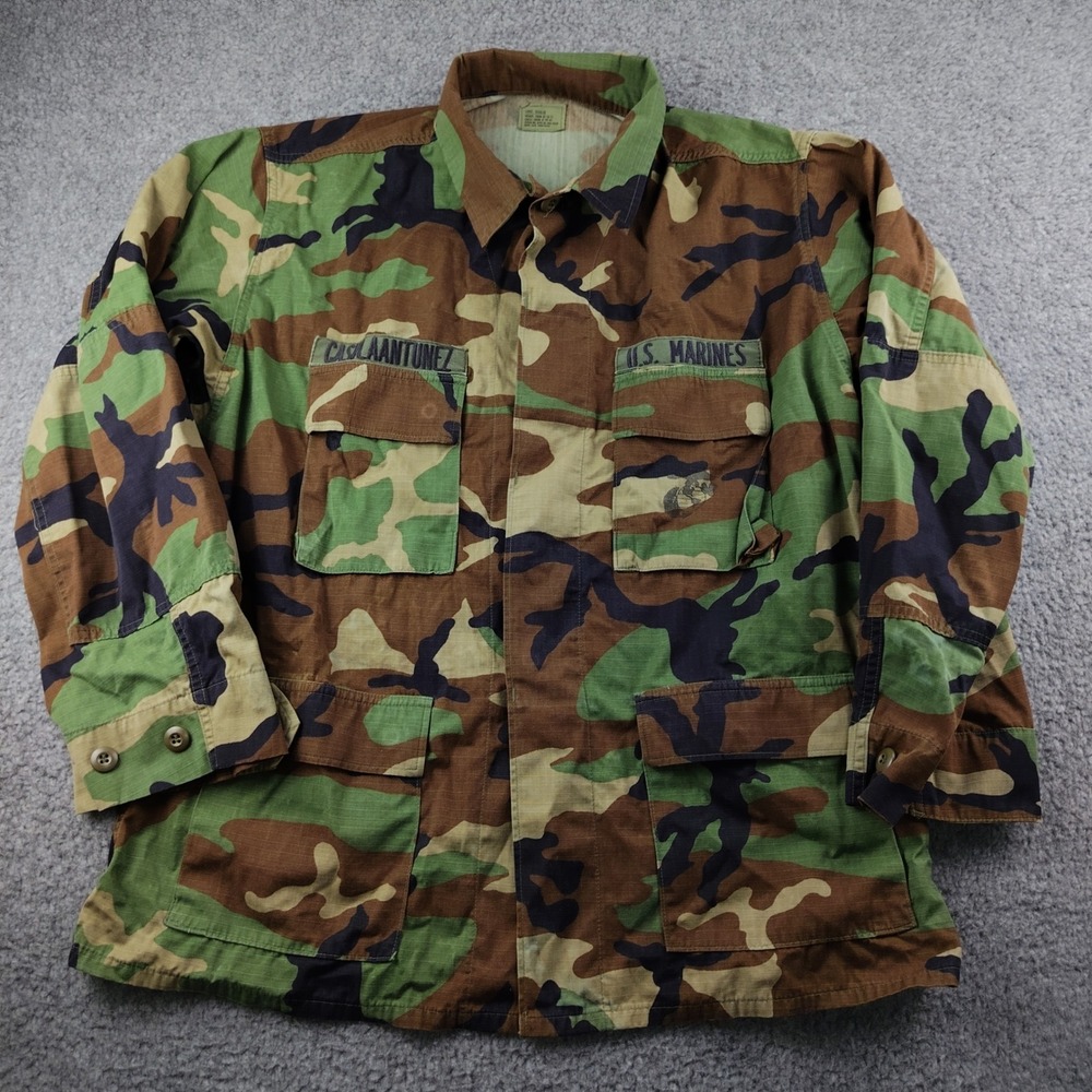 VTG 90s US Marines Woodland Camo BDU Combat Coat Military Jacket Large Regular